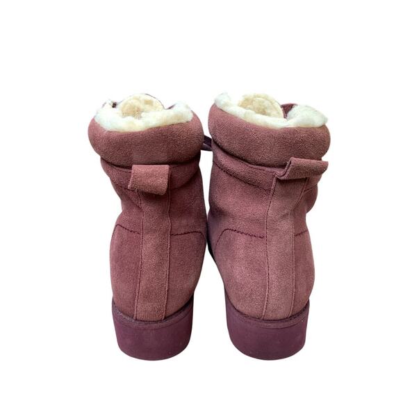 Bearpaw Soft Red Suede Shearling Lined Lace Up Ankle Boot Size 9 - Picture 3 of 9